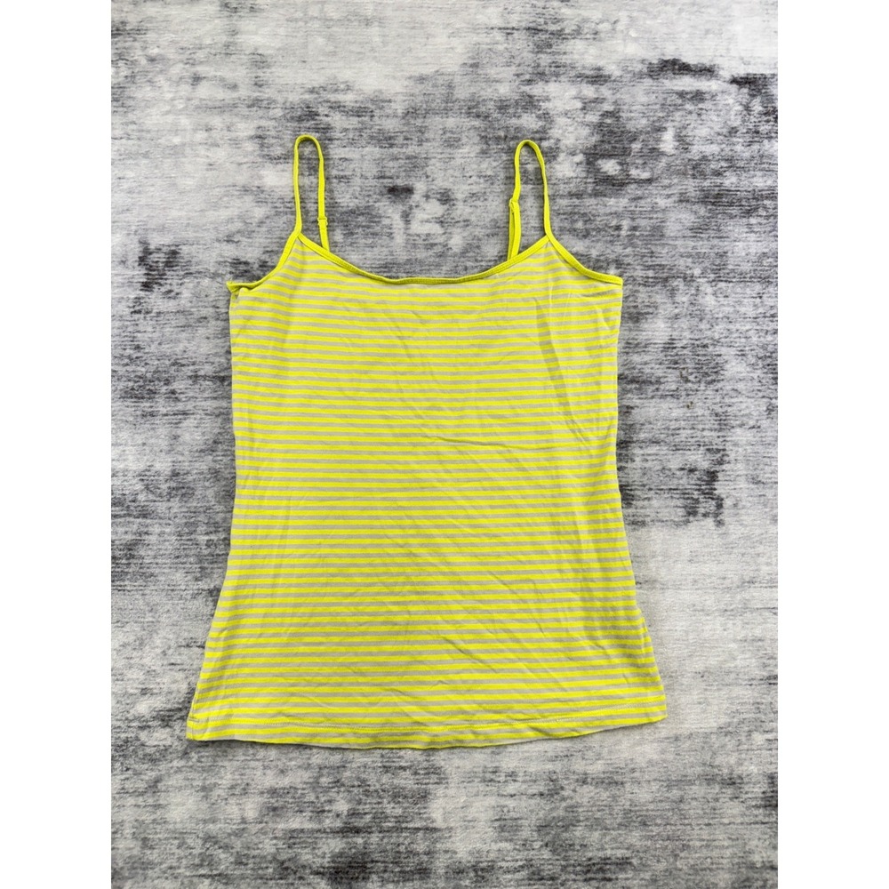 Halogen Neon Yellow and Gray Striped Camisole Adjustable Spaghetti Strap Medium